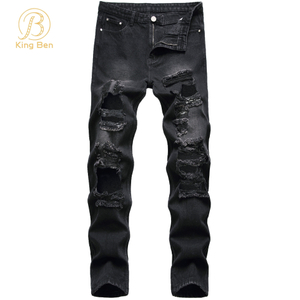 Fabricante personalizado de alta calidad de los pantalones vaqueros del dril de algodón de los pantalones vaqueros de los hombres de la venta al por mayor del ODM del OEM Fabricación lavada negra de los pantalones vaqueros del dril de algodón 