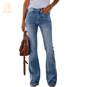 OEM ODM Jeans personalizados Jeans de mujer Jeans de cintura alta para mujer Fábrica de jeans acampanados de pierna ancha, rectos, pequeños, sueltos y delgados
