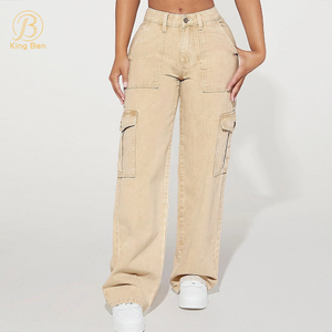 OEM ODM nueva moda Pantalones de mujer Pantalones Casual logotipo personalizado Cargo Boyfriend Denim pantalones de pierna ancha Jeans para damas pantalones mujeres