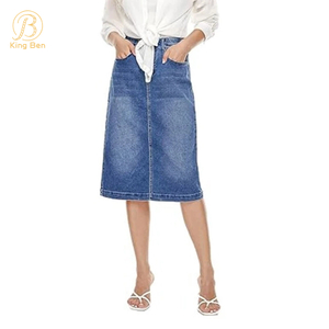 Bienvenido OEM ODM nueva moda falda de mezclilla de cintura alta para mujeres señoras A-line longitud media Slim Fit Jeans faldas fabricantes