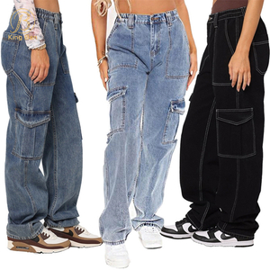 OEM ODM Nuevos pantalones cargo de mezclilla con múltiples bolsillos Pantalones vaqueros para mujer Pantalones vaqueros holgados de pierna ancha Pantalones cargo para mujer Fábrica de jeans