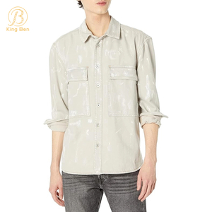 Camisa casual de mezclilla para hombre OEM ODM personalizada, camisas con botones, camisa de trabajo causal de mezclilla de manga larga para hombres