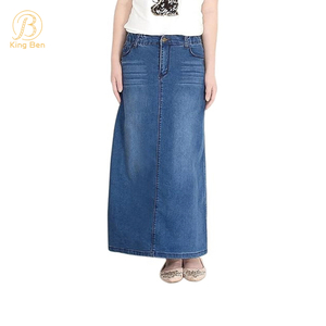 OEM ODM Venta al por mayor de algodón personalizado damas azul negro denim largo Jean faldas mujeres una línea falda de mezclilla casual para mujeres
